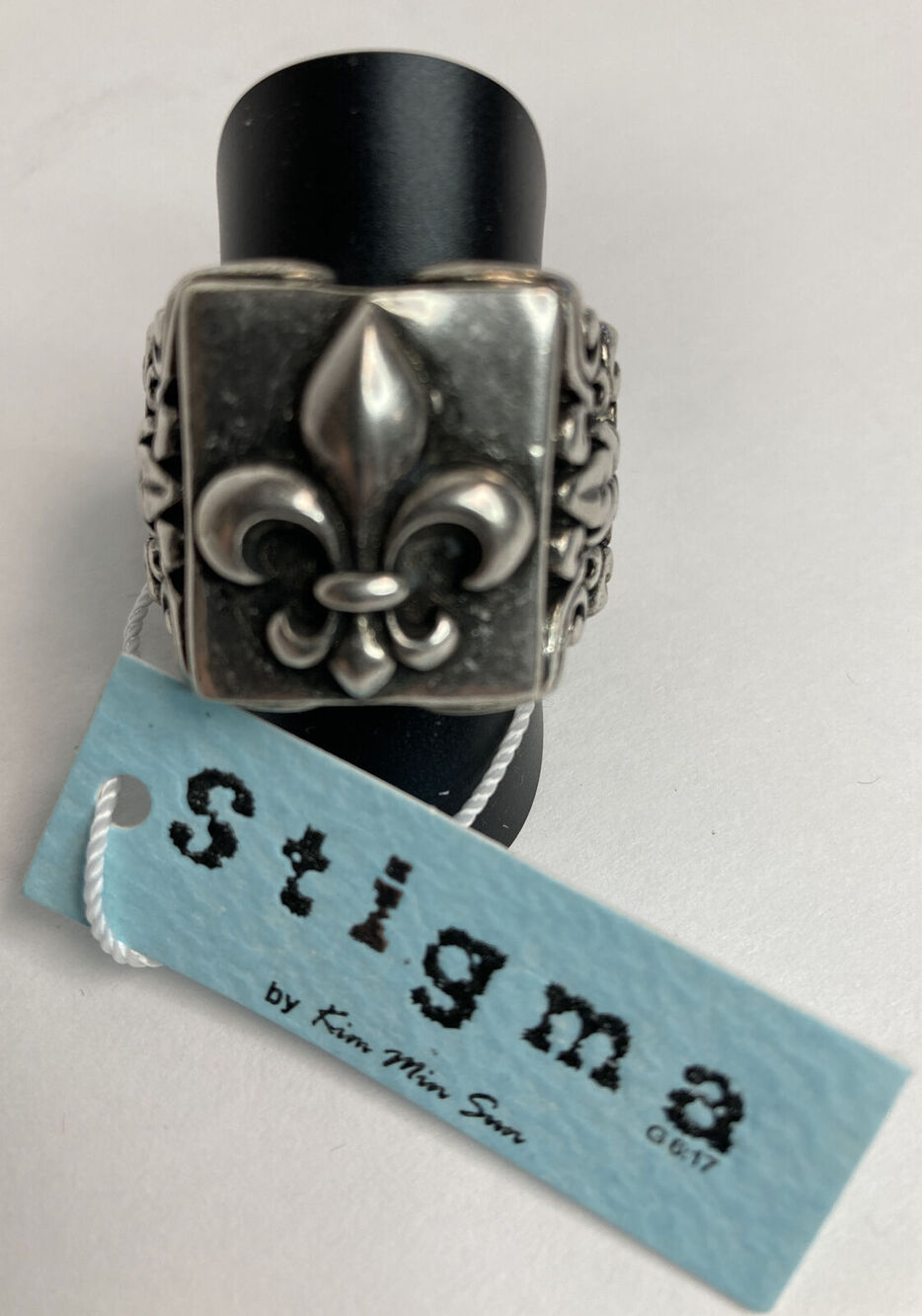 Stigma Mens Ring Silver Black Fleur de Lis Wide Jewelry Size 10